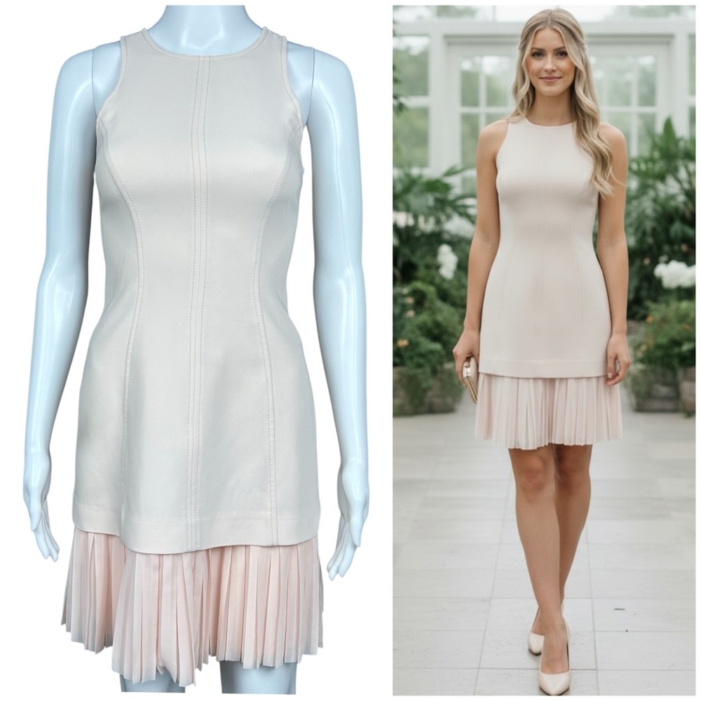 Cinq a Sept Catriona Sheath Crepe Pleated Dress Size 00 Fairy Preppy Event